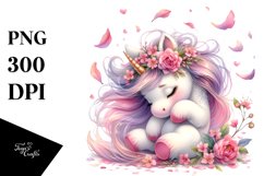Cute Baby Unicorn Tumbling with Spring Petals in the Wind | Product Image 1