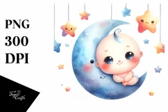 Colorful Baby on Moon PNG Product Image 1