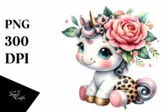 Smiling Baby Unicorn with Camellia Clipart Product Image 1