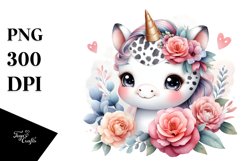 Smiling Baby Unicorn with Camellia Clipart Product Image 3