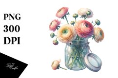 Jar Filled with Ranunculus Watercolor Product Image 3