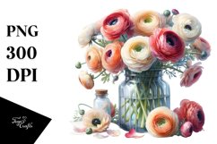 Jar Filled with Ranunculus Watercolor Product Image 3