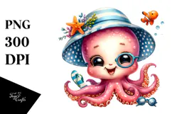 Energetic Baby Octopus for the Beach PNG Product Image 1