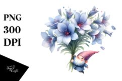 Cute Small Gnome Lobelia Watercolor Clipart Product Image 1