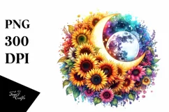 Vibrant Moon with Sunflowers, Transparent PNG Product Image 1