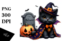 Baby Black Cat Halloween Grave | Clipart Product Image 1