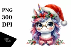 Dumb Unicorn with Santa Hat PNG Product Image 1