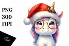 Dumb Unicorn with Santa Hat PNG Product Image 1