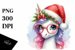 Cute Unicorn with es and Santa Hat PNG Product Image 7