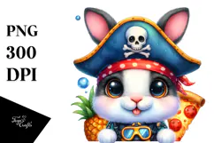 Watercolor Baby Bunny with Pirate Hat PNG Product Image 1