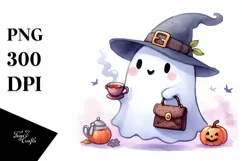 Cute Ghost with Purse Holding Tea PNG Product Image 1