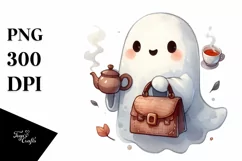 Spooky Ghost with Purse Holding Tea PNG Product Image 1