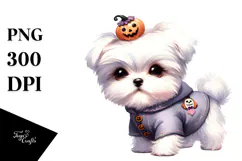 Expressive Watercolor Maltese with Cool Haircut PNG Product Image 1