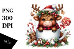 Cute Highland Cow with Christmas Enjoyment, PNG Product Image 1