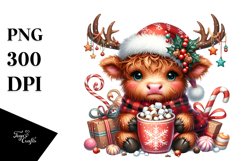 Cute Highland Cow with Christmas Enjoyment, High-Quality PNG Product Image 3