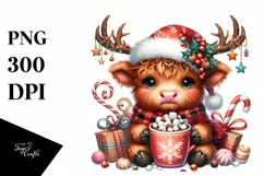 Cute Highland Cow with Christmas Enjoyment, High-Quality PNG Product Image 3