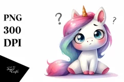 Simple Funny Expressive Unicorn Watercolor PNG Product Image 3