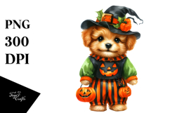 Baby Dog Dressed for Halloween Watercolor | Clipart Product Image 1