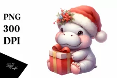 Cute Baby Hippo in Santa Hat PNG Product Image 3