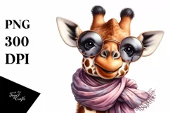 Funny Cute Giraffe Silk Scarf Sunglasses Clipart Product Image 1