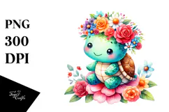 Vibrant Flower Turtle Watercolor | Clipart Product Image 1