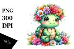 Vibrant Flower Turtle Watercolor | Clipart Product Image 1