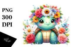 Vibrant Flower Turtle Watercolor | Clipart Product Image 1