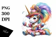 Colorful Baby Unicorn with Saltarello Dancer Costume PNG Product Image 1