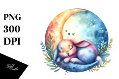 Colorful Bunny Sleeping on Moon | Clipart Product Image 3