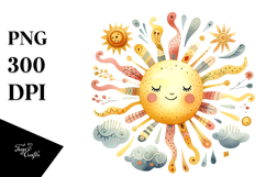 Whimsical Smiling Sun in Watercolor PNG Product Image 1