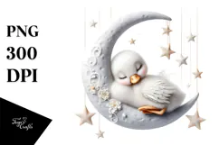 Baby Swan Dressed Sleeping on the Moon PNG Product Image 1