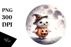Cute Halloween Seal on Moon, High-Res PNG Product Image 1