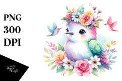 Pastel Hummingbird Flower Watercolor | Clipart Product Image 1