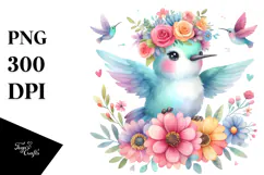 Vibrant Flower Crown Hummingbird | Cartoon Style Product Image 1