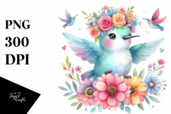 Vibrant Flower Crown Hummingbird | Cartoon Style Product Image 1