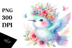Pastel Hummingbird Flower Watercolor | Clipart Product Image 1