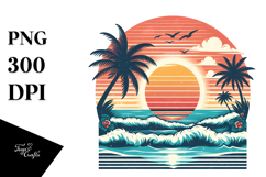 Retro Tropical Beach Sunset, PNG Product Image 1