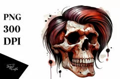 Watercolor Style Halloween Vampire Skull with Hair, Fred Product Image 3