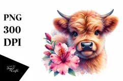 Cute Baby Highland Cow Azalea Clipart Product Image 1