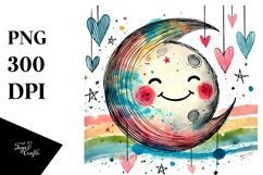 Smiling Moon with Hearts PNG Product Image 1