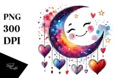 Smiling Moon with Hearts PNG Product Image 1
