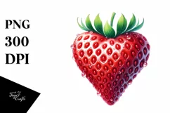 Watercolor Strawberry Heart with Half Moon PNG Product Image 1