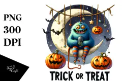 Funny Image of Monster Sitting on Moon PNG Product Image 1