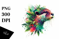 Vibrant Otter with Flowers, PNG Product Image 1