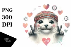 Funny Cute Seal Love Sign Boho Clipart Product Image 3