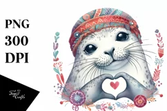 Funny Cute Seal Love Sign Boho Clipart Product Image 1