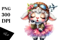 Goofy Baby Lamb in Aviator Suit PNG Product Image 1