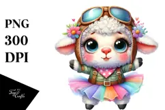 Goofy Baby Lamb in Aviator Suit PNG Product Image 1