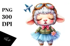 Goofy Baby Lamb in Aviator Suit PNG Product Image 1