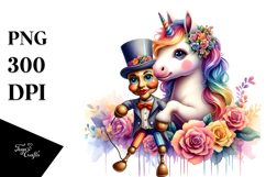 Colorful Baby Unicorn with Ventriloquist&#039;s Dummy, PNG Product Image 1
